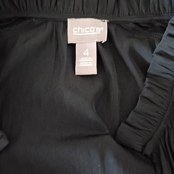 Chico's modern peasant black sleeveless midi dress smocked shoulder V Neck XL/20 - Picture 10 of 10